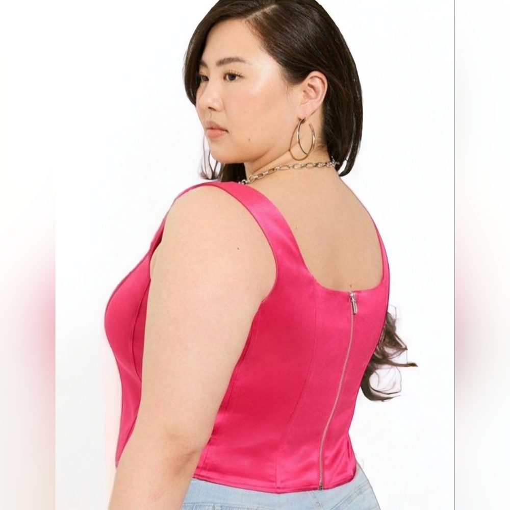 Torrid hot pink tank with corset silhouette back zipper NWT